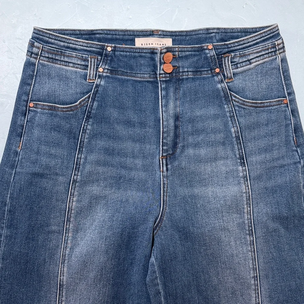 RISEN Wide Leg Jeans Sz XL 15 / 32 PW21536 High Rise Flare Pintuck Front NEW - Picture 3 of 16